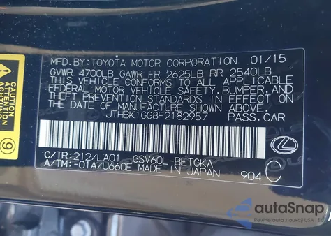 2015 Lexus Es 350 from USA, damaged, VIN JTHBK1GG8F2182957
